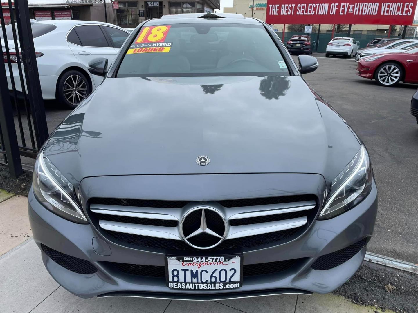 2018 GRAY /BLACK Mercedes-Benz C-Class Hybrid (55SWF4HB6JU) , located at 744 E Miner Ave, Stockton, CA, 95202, (209) 944-5770, 37.956863, -121.282082 - Photo#3